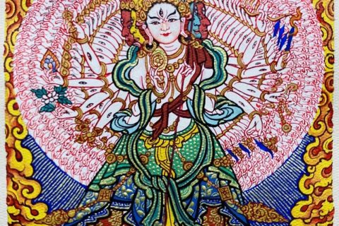 编号118-9124337：彩绘小唐卡-大白伞盖佛母（长方形·5*4CM左右）