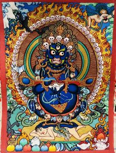 编号118-9428391：彩绘小唐卡-红棒玛哈嘎拉（长方形·5*4CM左右）