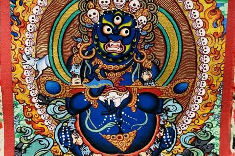 编号118-9428391：彩绘小唐卡-红棒玛哈嘎拉（长方形·5*4CM左右）