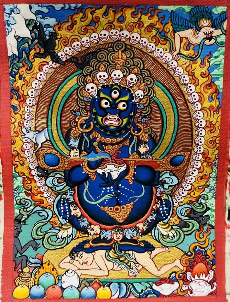 编号118-9428391：彩绘小唐卡-红棒玛哈嘎拉（长方形·5*4CM左右）