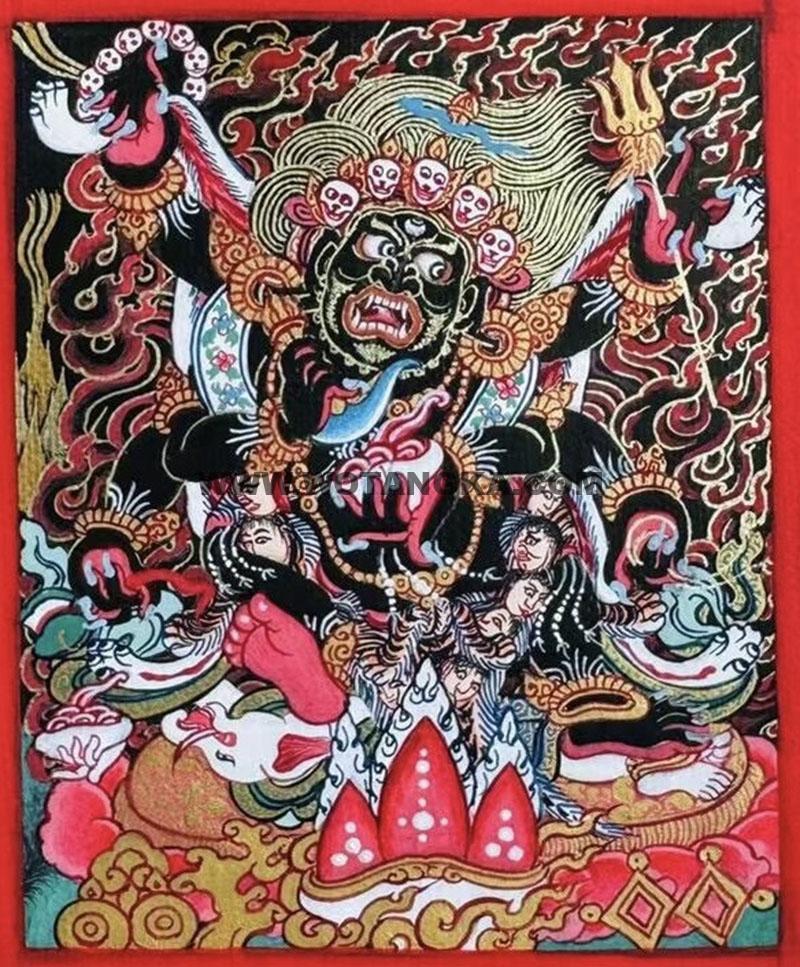 编号118-9882701：彩绘小唐卡-六臂玛哈嘎拉（长方形·5*4CM左右）