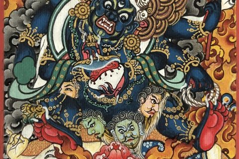 编号118-9926913：彩绘小唐卡-六臂玛哈嘎拉（长方形·5*4CM左右）