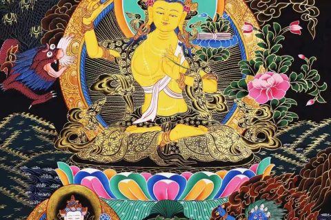 编号138-113770：彩绘唐卡-文殊菩萨·三怙主（75*52CM左右）