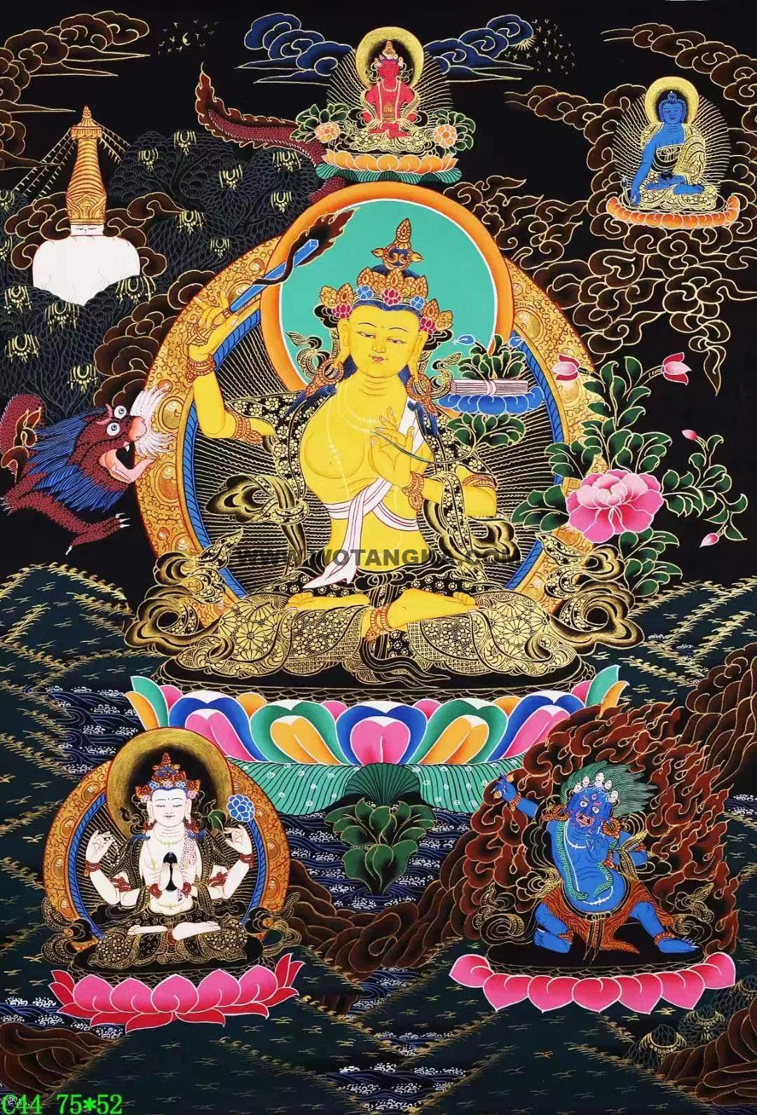 编号138-113770：彩绘唐卡-文殊菩萨·三怙主（75*52CM左右）