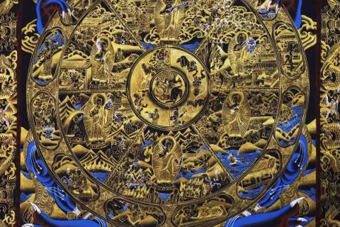 编号138-132242：黑金唐卡-六道轮回（94*63CM左右）