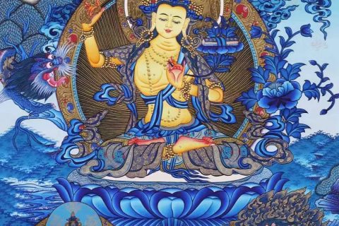 编号138-208362：蓝金唐卡-文殊菩萨·三怙主（63*47CM左右）