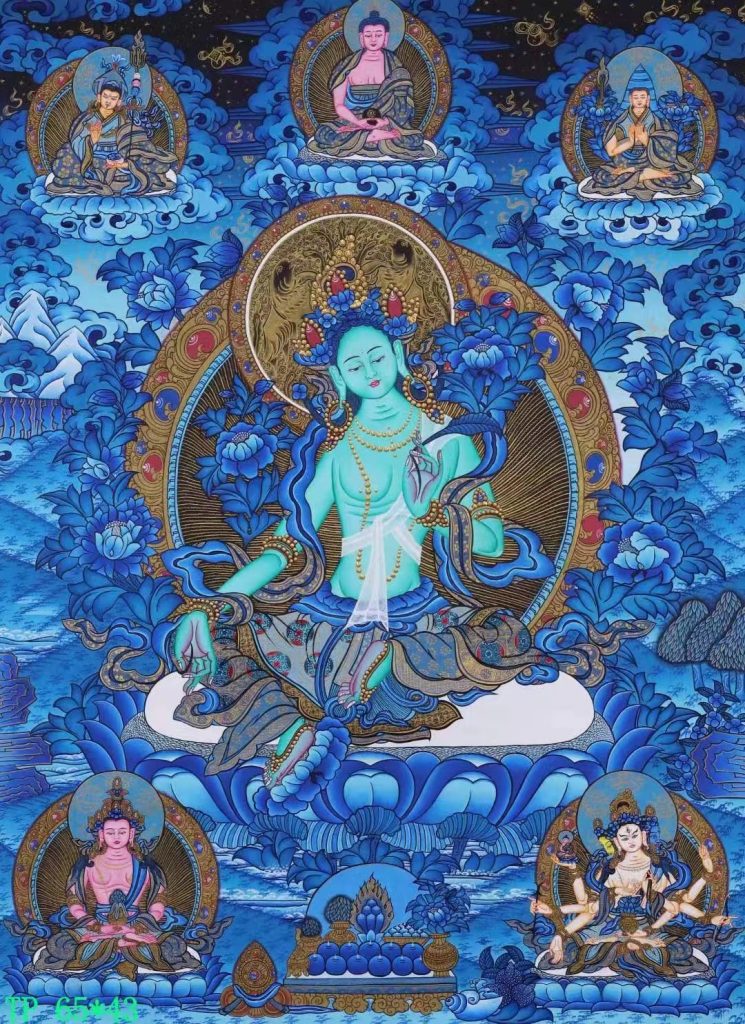编号138-251422：蓝金唐卡-绿度母（65*43CM左右）