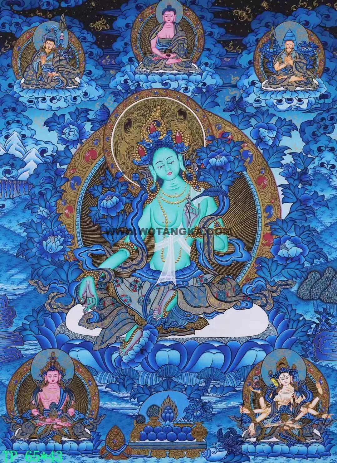 编号138-251422:蓝金唐卡-绿度母(65*43CM左右)