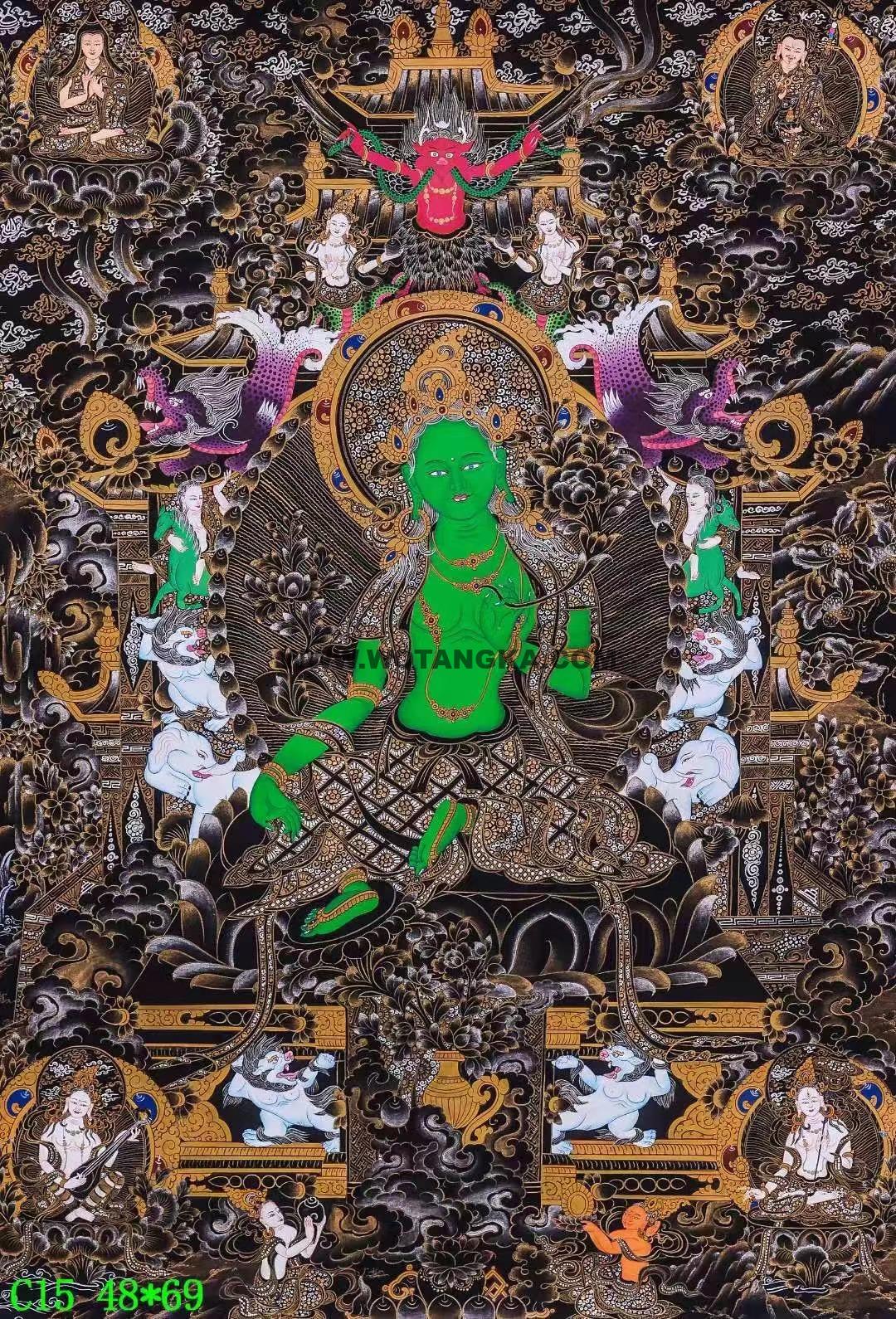 编号138-275665：黑金唐卡-绿度母（69*48CM左右）