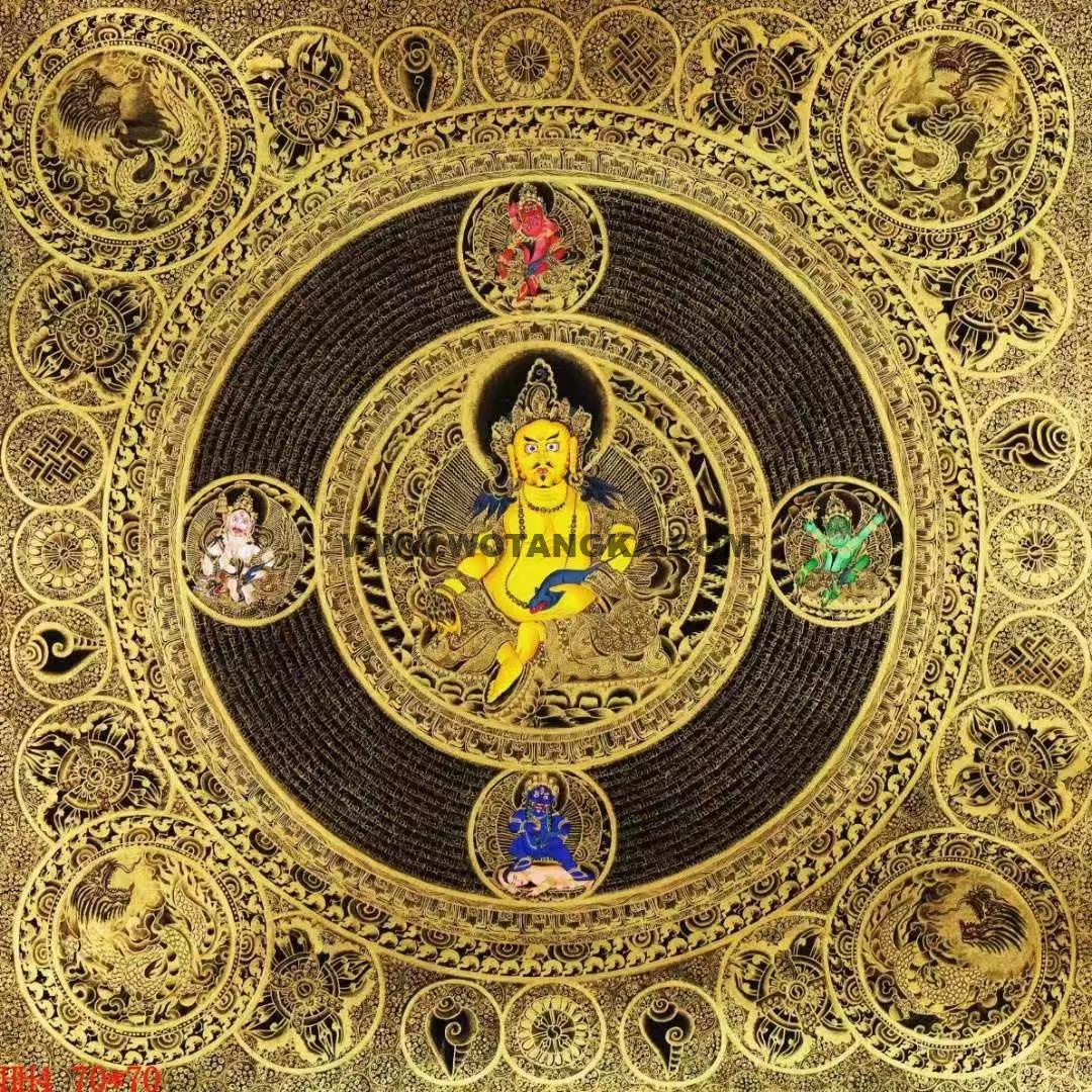 编号138-337296:黑金唐卡-黄财神·五方财神坛城(70*70CM左右)