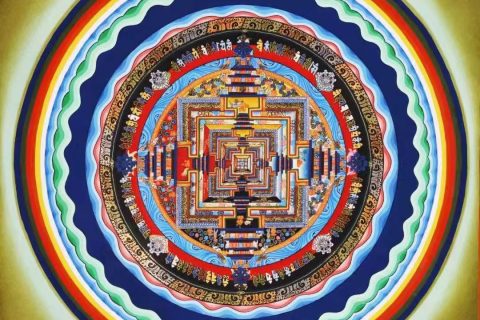 编号138-347486：彩绘唐卡-时轮金刚坛城（40*40CM左右）