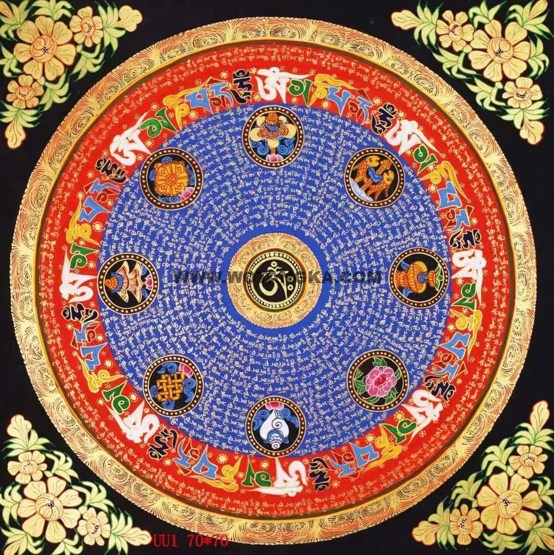 编号138-348442：彩绘唐卡-六字真言坛城（70*70CM左右）