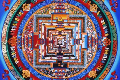 编号138-384383：彩绘唐卡-时轮金刚坛城（50*50CM左右）