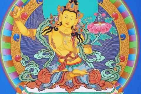 编号138-418527：彩绘唐卡-文殊菩萨（65*44CM左右）