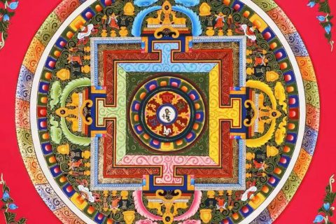 编号138-419800：彩绘唐卡-六字真言心咒坛城（50*50CM左右）
