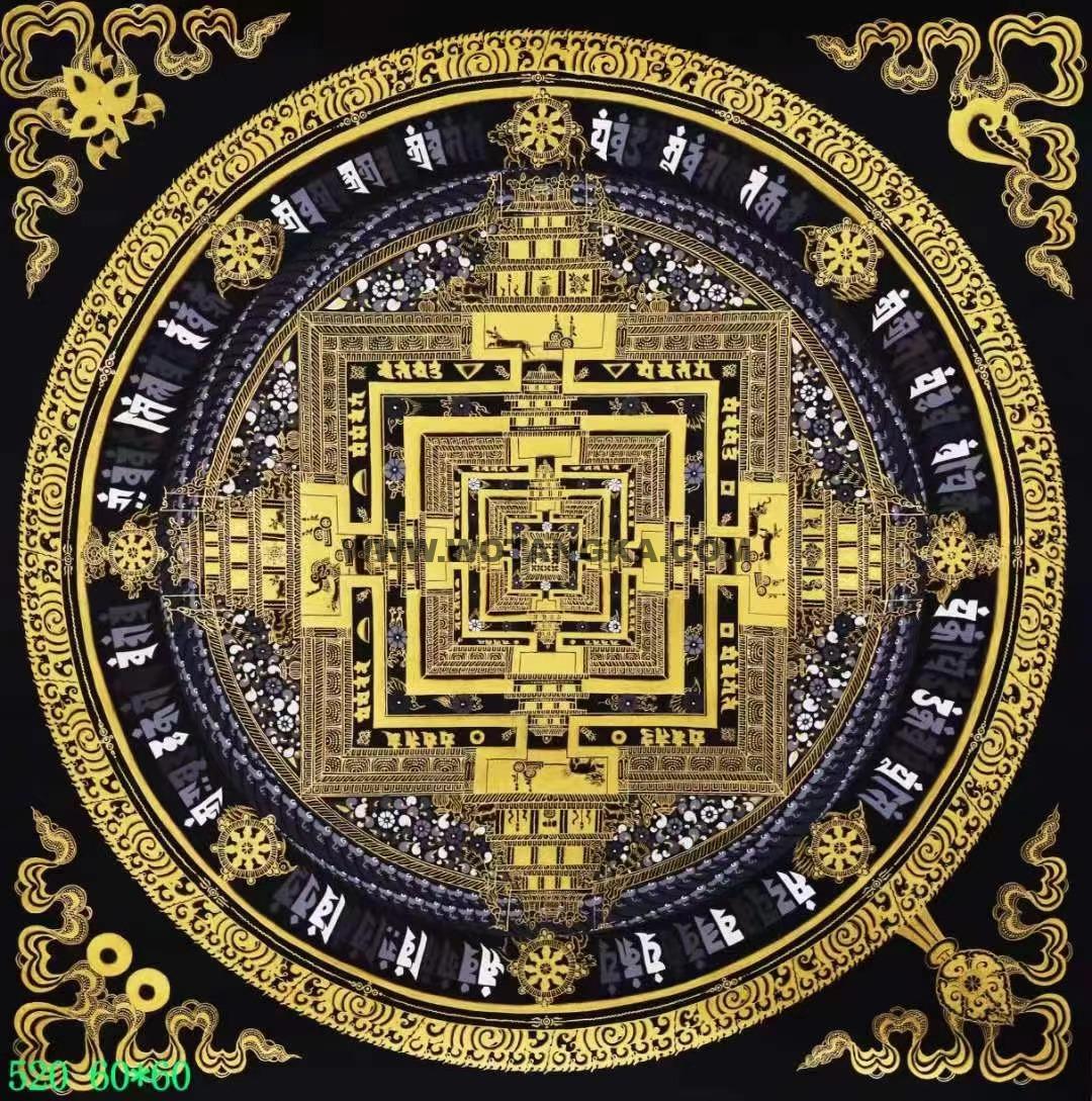 编号138-443368:黑金唐卡-时轮金刚坛城(60*60CM左右)