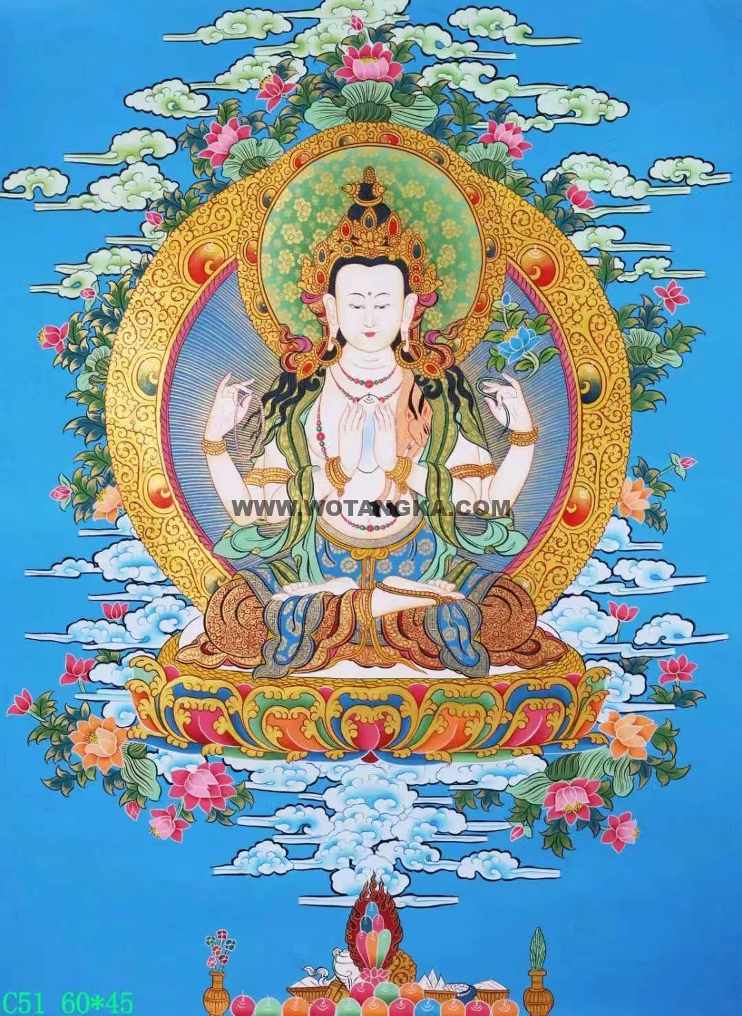 编号138-443634：彩绘唐卡-四臂观音（60*45CM左右）