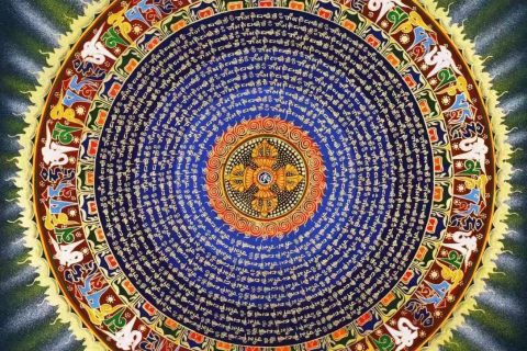 编号138-462363：彩绘唐卡-六字真言坛城（70*70CM左右）