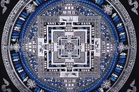 编号138-610465：黑银唐卡-时轮金刚坛城（60*60CM左右）