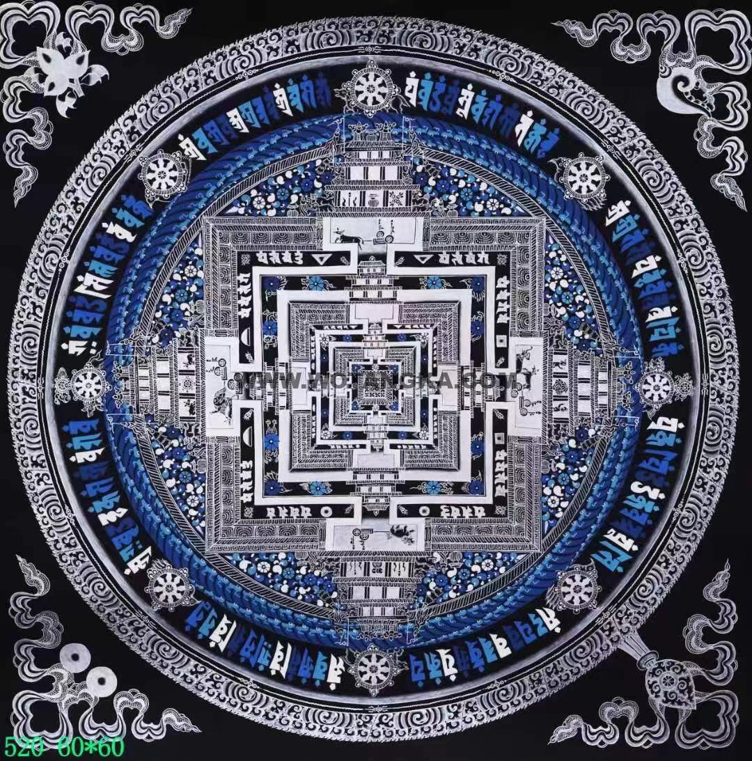 编号138-610465：黑银唐卡-时轮金刚坛城（60*60CM左右）