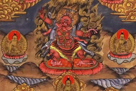编号138-614798：彩绘唐卡-红二臂玛哈嘎拉（30*25CM左右）