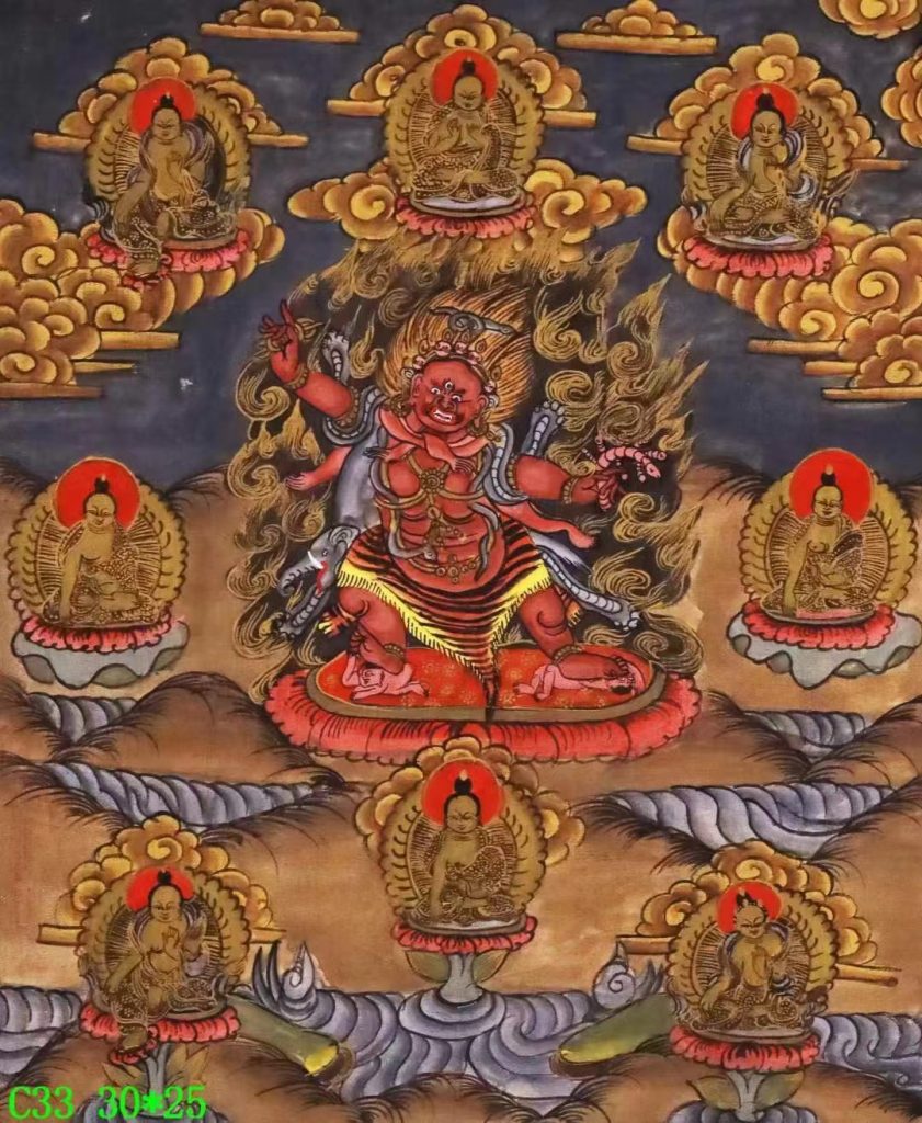 编号138-614798：彩绘唐卡-红二臂玛哈嘎拉（30*25CM左右）