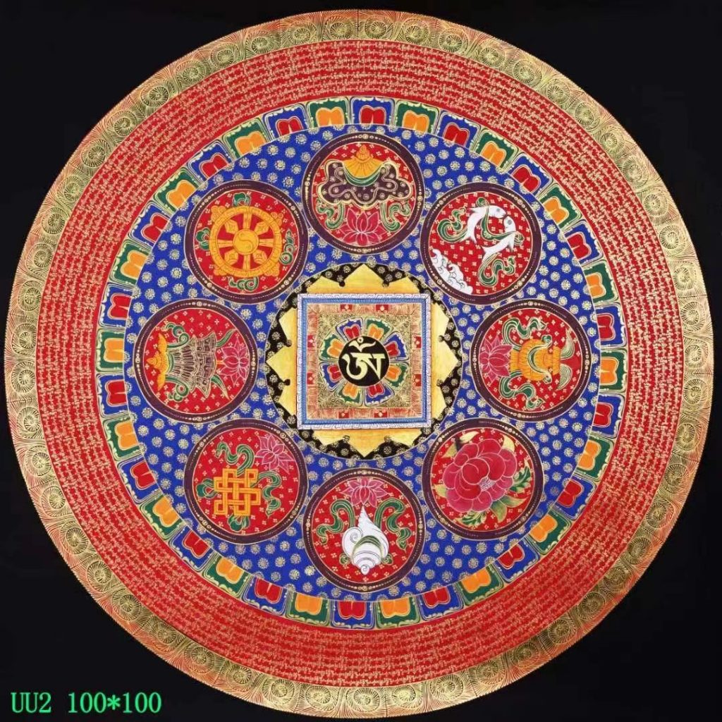 编号138-629908：彩绘唐卡-吉祥八宝坛城（100*100CM左右）