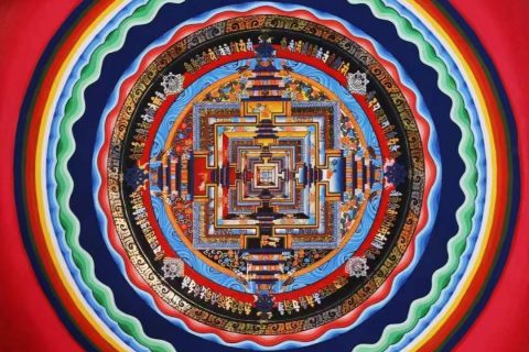 编号138-664055：彩绘唐卡-时轮金刚坛城（40*40CM左右）