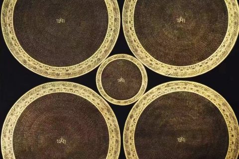 编号138-666739：黑金唐卡-六字真言坛城（100*100CM左右）