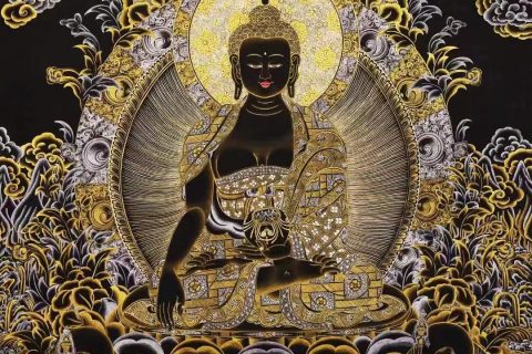 编号138-702095：黑金唐卡-释迦牟尼佛（98*68CM左右）