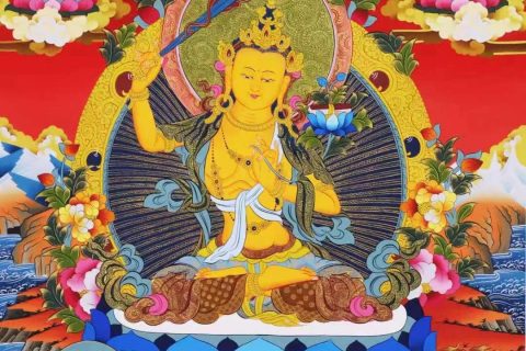 编号138-770271：彩绘唐卡-文殊菩萨·三怙主（88*63CM左右）