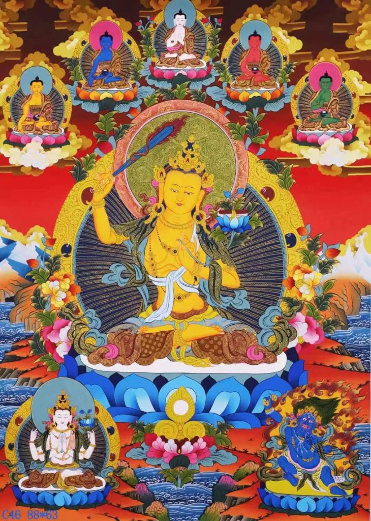 编号138-770271：彩绘唐卡-文殊菩萨·三怙主（88*63CM左右）