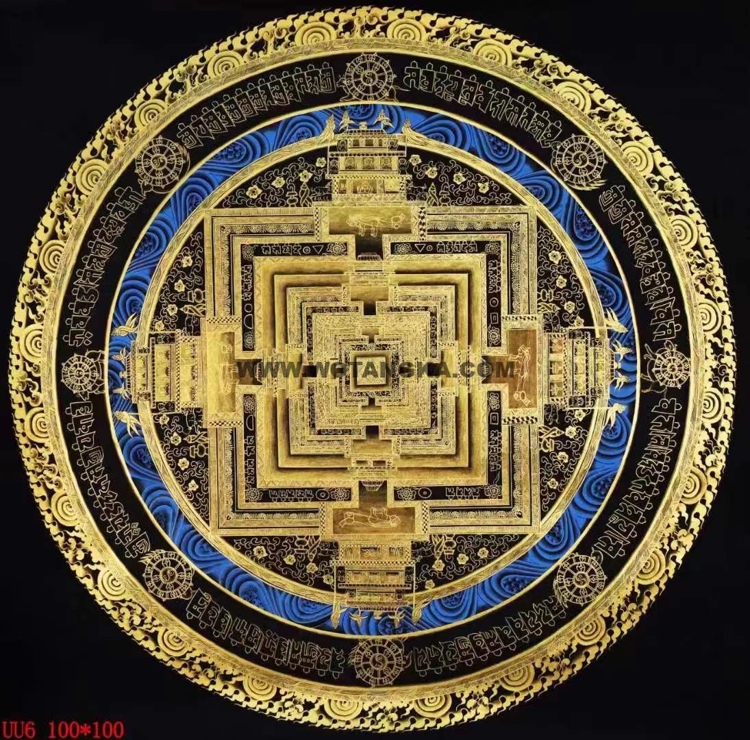 编号138-778072：黑金唐卡-时轮金刚坛城（100*100CM左右）