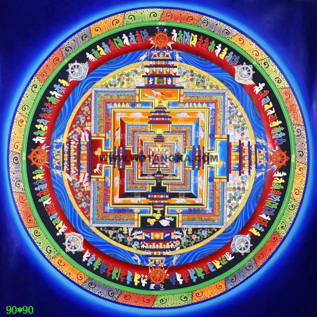 编号138-781103：彩绘唐卡-时轮金刚坛城（90*90CM左右）