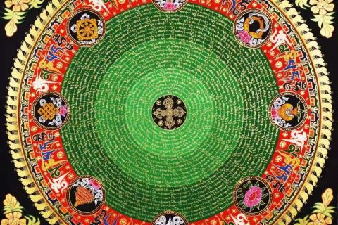 编号138-791020：彩绘唐卡-六字真言坛城（100*100CM左右）