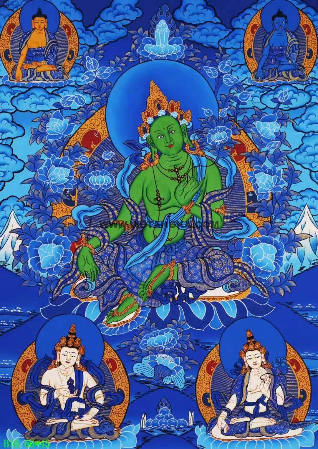 编号138-794512：蓝金唐卡-绿度母（60*45CM左右）