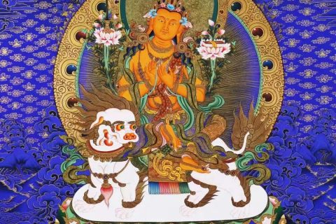编号138-890023：蓝金唐卡-文殊菩萨（76*50CM左右）
