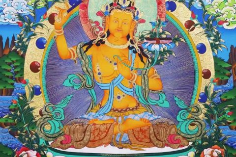 编号138-895987：彩绘唐卡-文殊菩萨·三怙主（152*103CM左右）