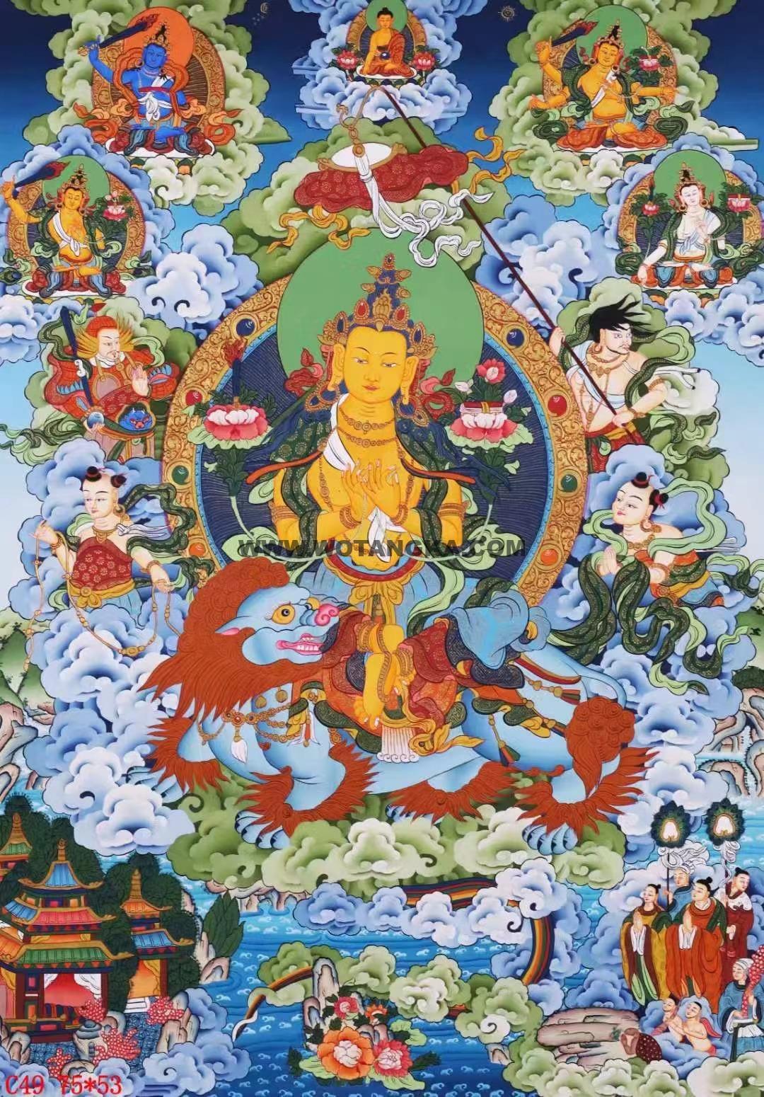 编号138-935601：彩绘唐卡-文殊菩萨·五部文殊（75*53CM左右）