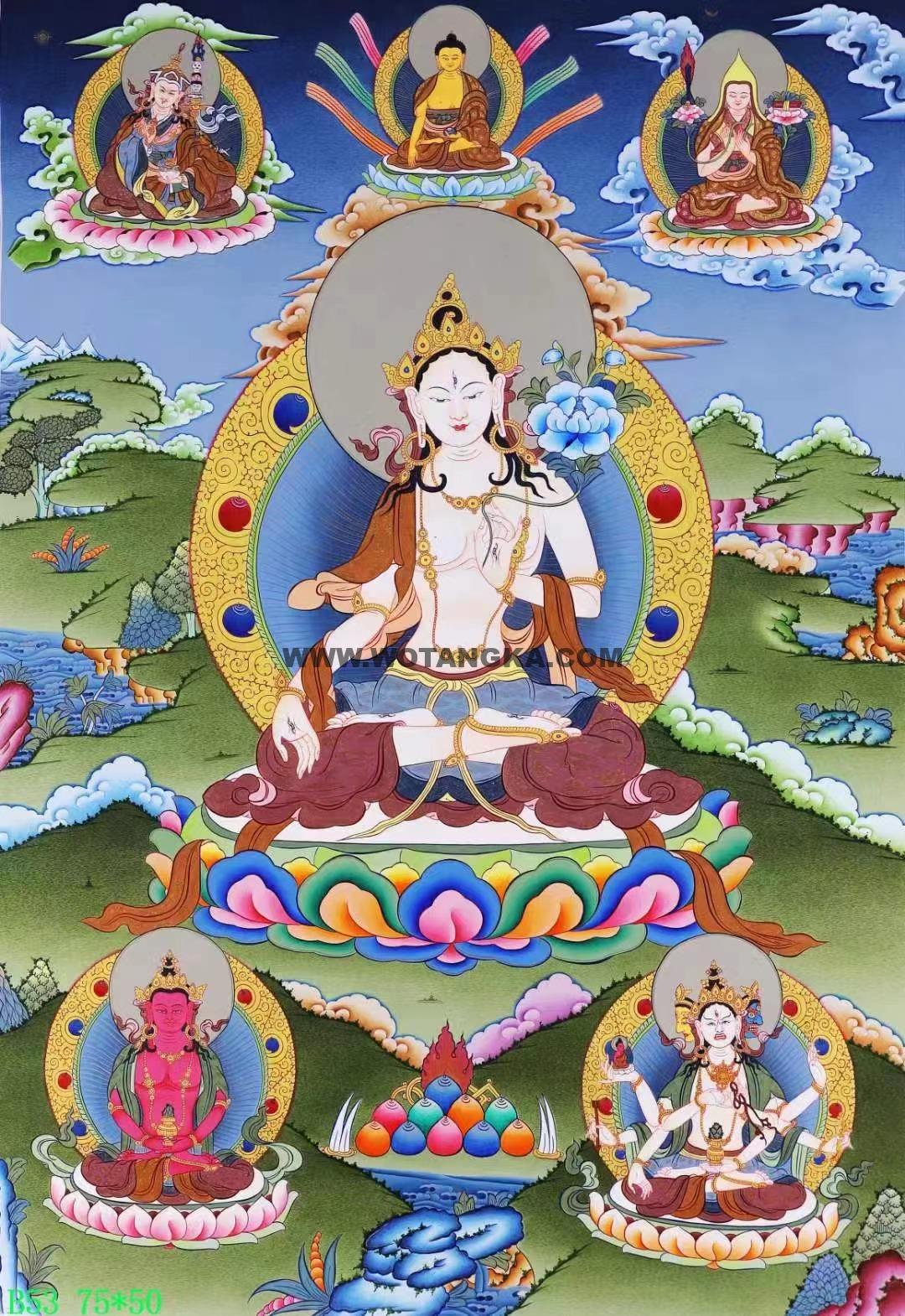 编号138-960658：彩绘唐卡-白度母·长寿三尊（75*50CM左右）