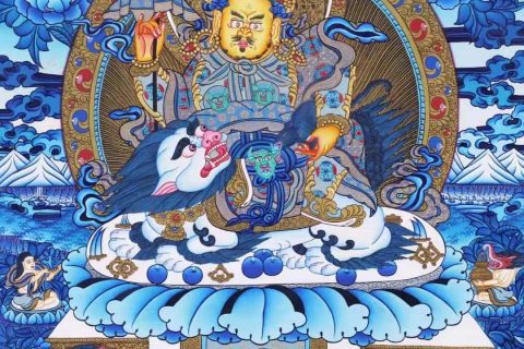 编号138-980346：蓝金唐卡-财宝天王（63*47CM左右）
