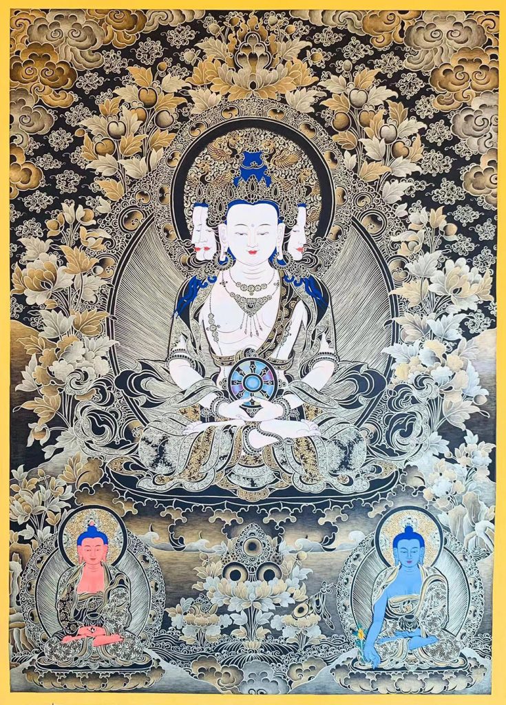 编号188-192600：黑金唐卡-四面大日如来（80*60CM左右）