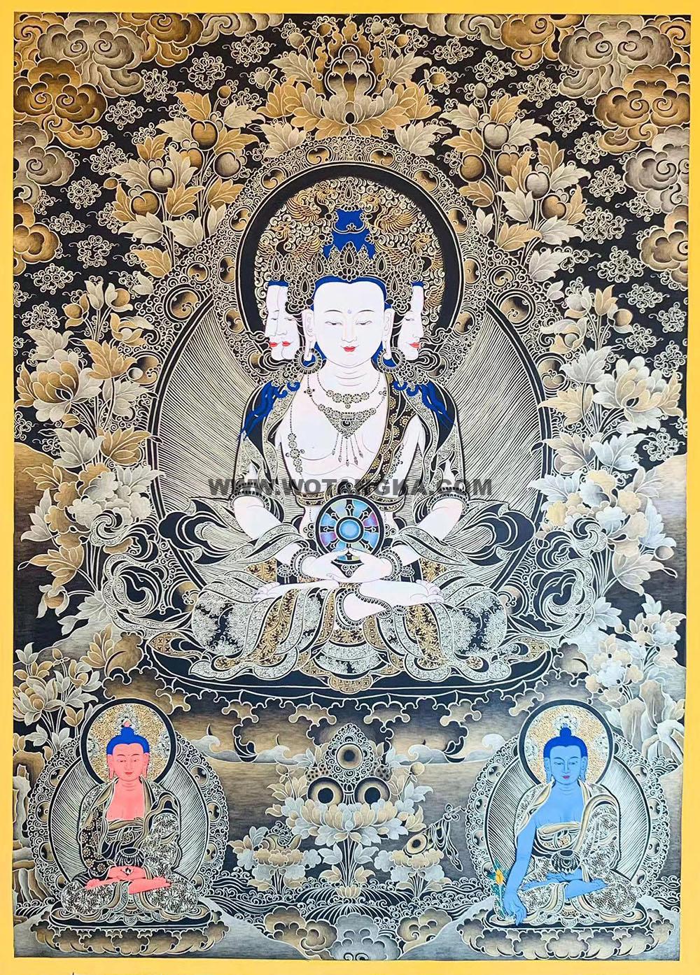 编号188-192600:黑金唐卡-四面大日如来(80*60CM左右)
