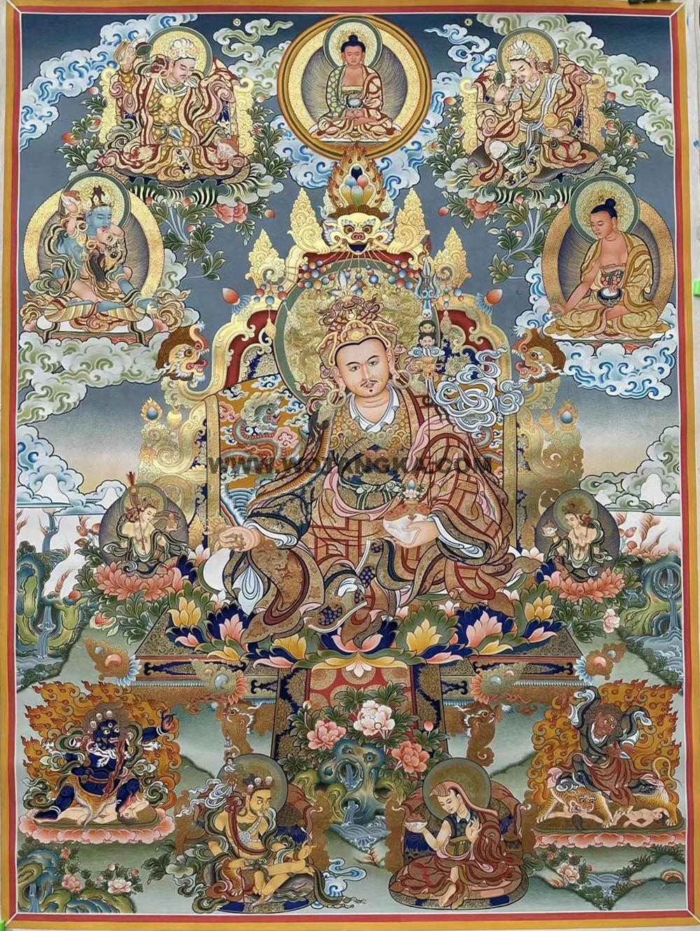 热贡-索南多杰·画院:彩绘唐卡-莲花生大士·莲师八相(100*70CM左右)