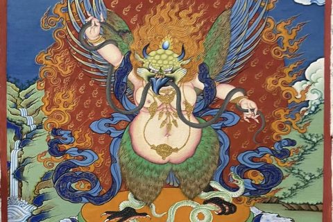 编号188-440655：彩绘唐卡-迦楼罗·大鹏金翅鸟（60*45CM左右）