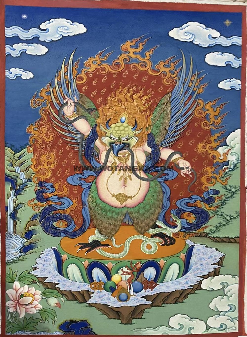 热贡-巴桑·画院:彩绘唐卡-迦楼罗·大鹏金翅鸟(60*45CM左右)