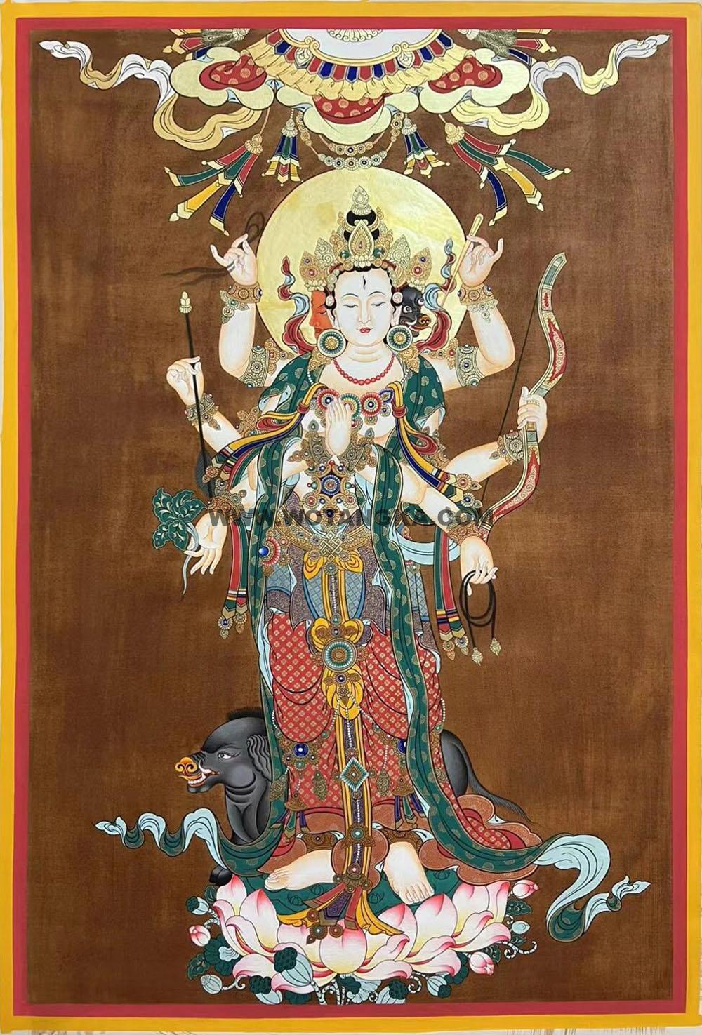 热贡-巴桑·画院:彩绘唐卡-光明佛母·摩利支天(80*55CM左右)