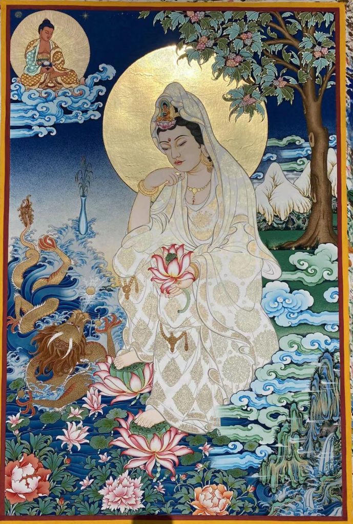 编号188-479544：彩绘唐卡-观音菩萨·持莲观音（60*45CM左右）