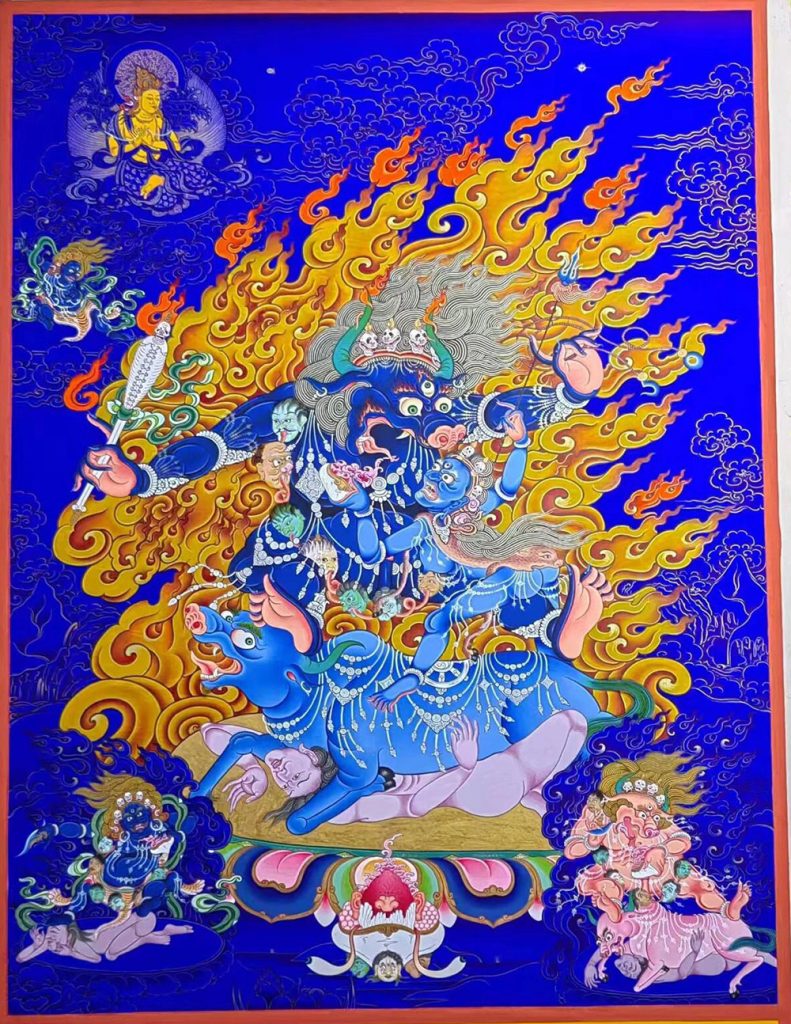 热贡-巴桑·画院：彩绘唐卡-降阎魔尊（80*60CM左右） | 沃唐卡www