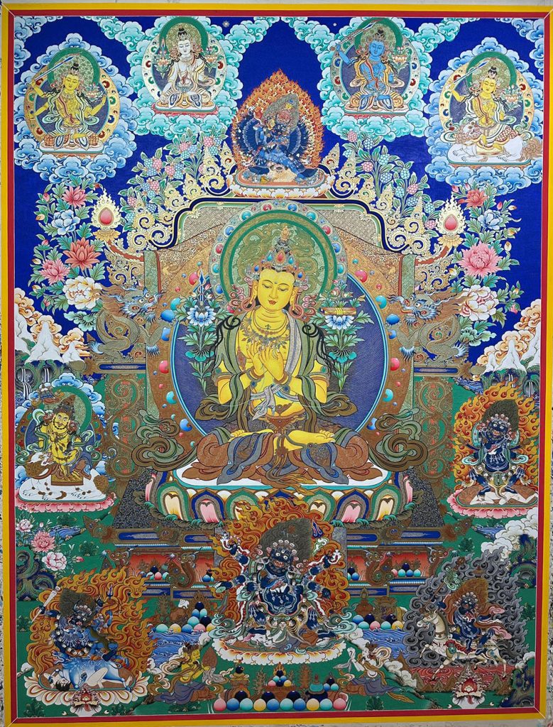 编号188-510298：彩绘唐卡-文殊菩萨·五部文殊（120*90CM左右）